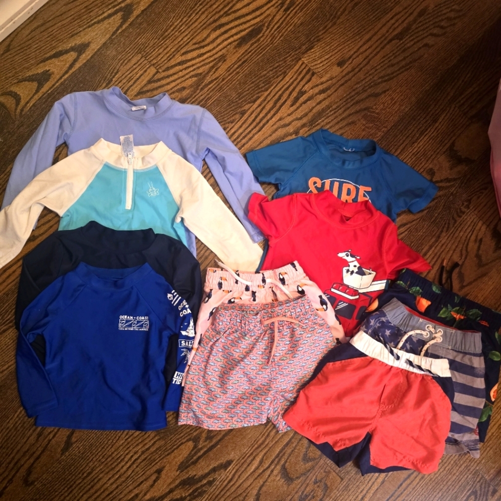 11 Piece Toddler Boy Swimwear and Rash Guard Bundle